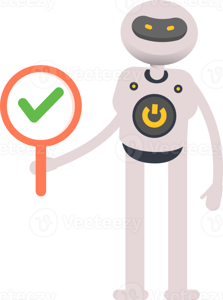 White Robot Character Showing Check Mark png