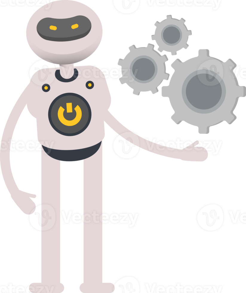 White Robot Character Holding Gears png