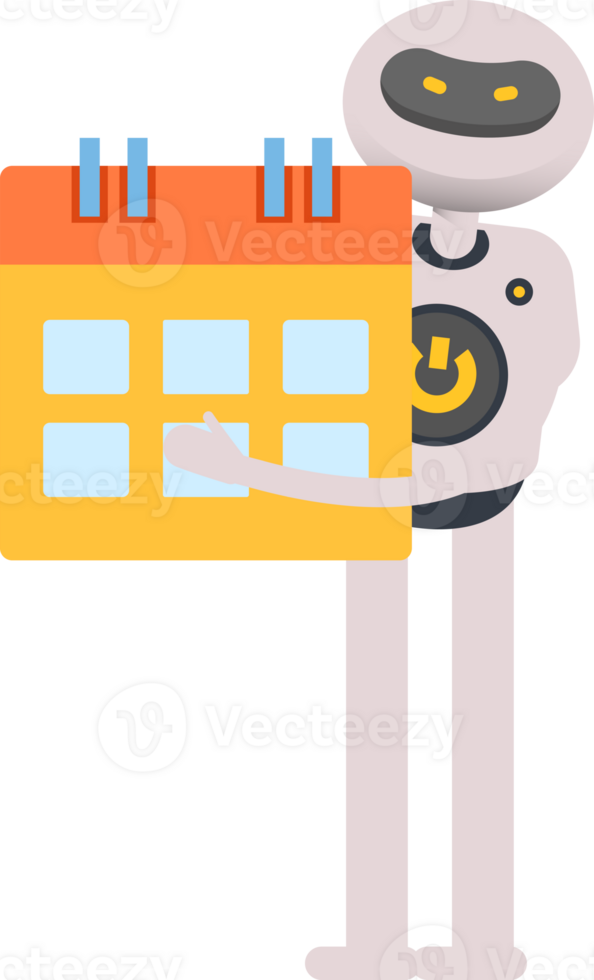 White Robot Character Holding Calendar png