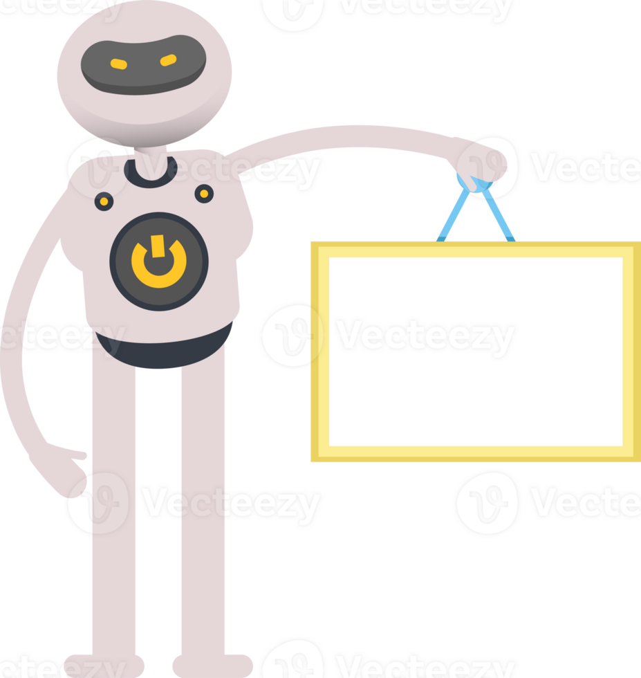 White Robot Character Holding Blank Signage png