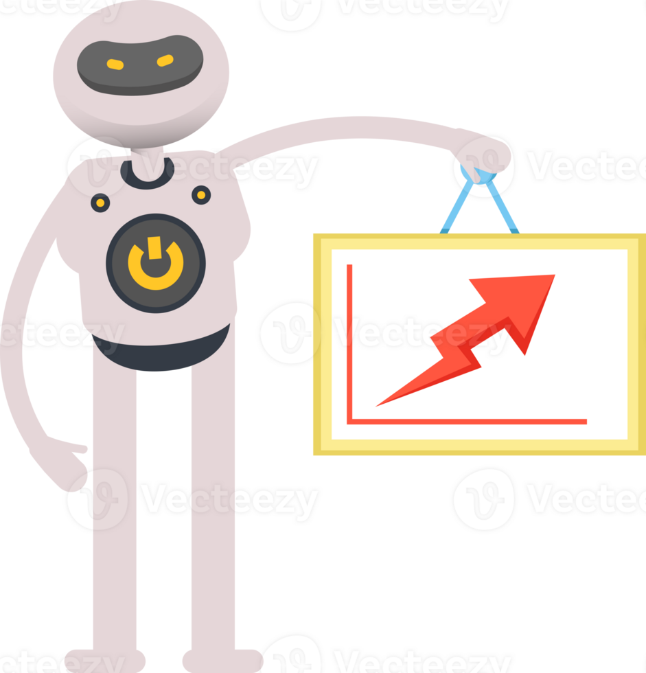 White Robot Character Holding Arrow Chart png