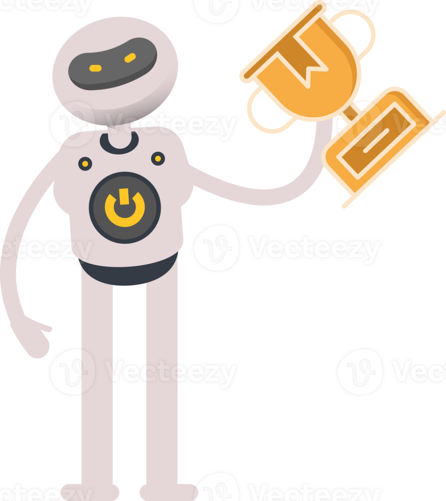 White Robot Character Holding Up Trophy png