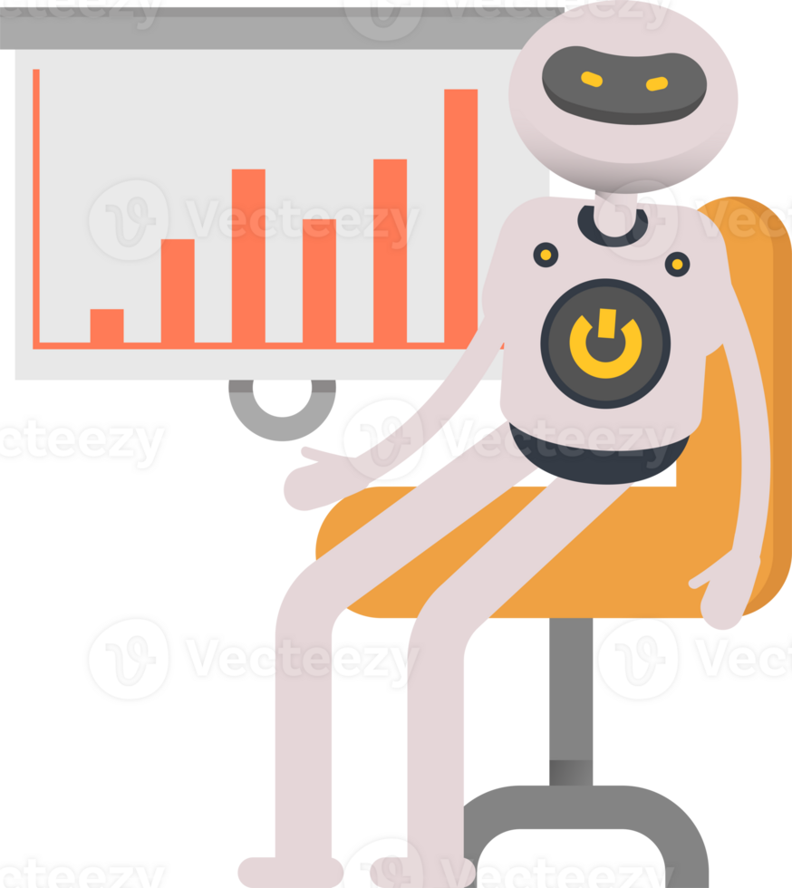 White Robot Character Presenting Bar Chart png