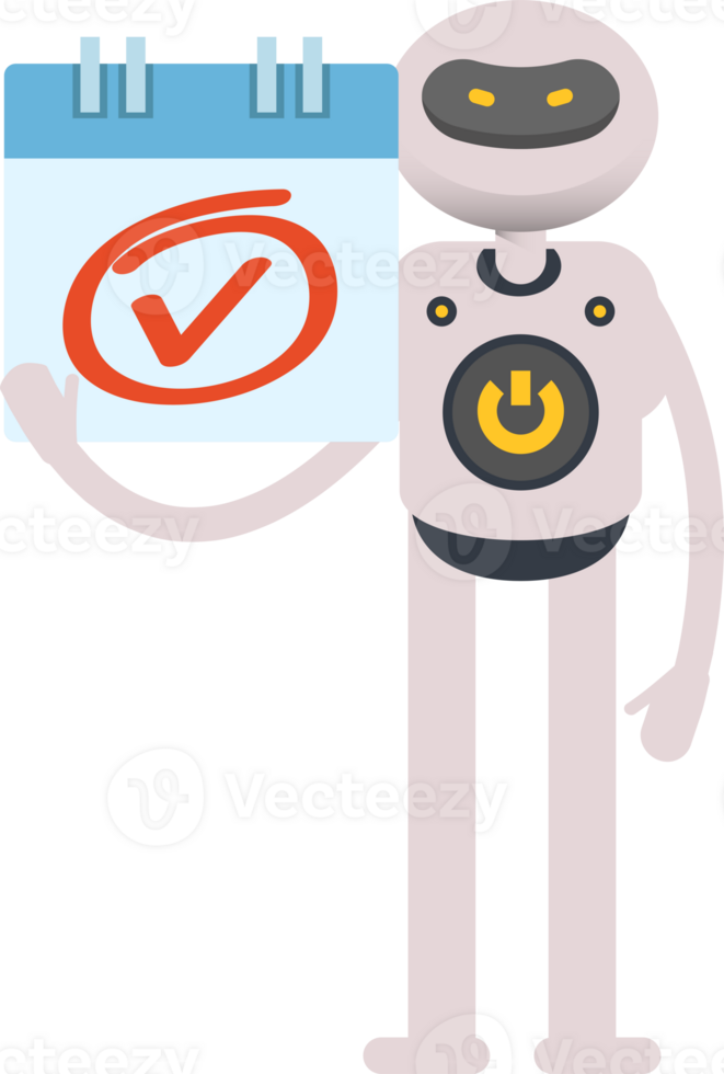 White Robot Character and Check Mark Sign png