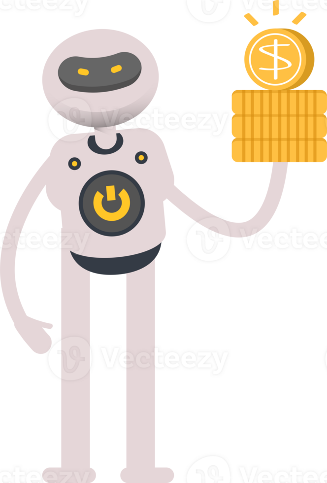 White Robot Character Holding Dollar Coins png