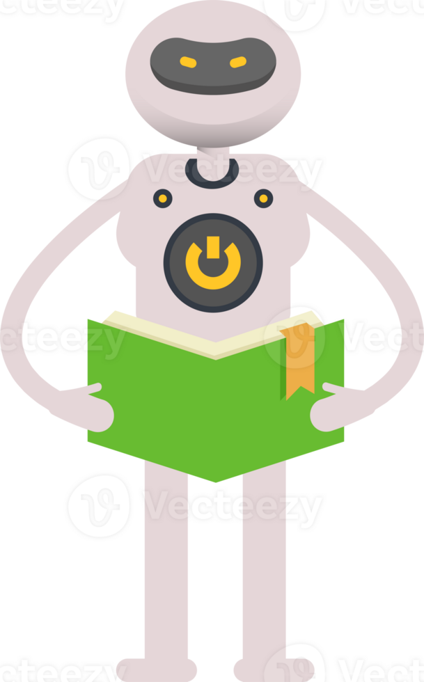 White Robot Character Reading Book png