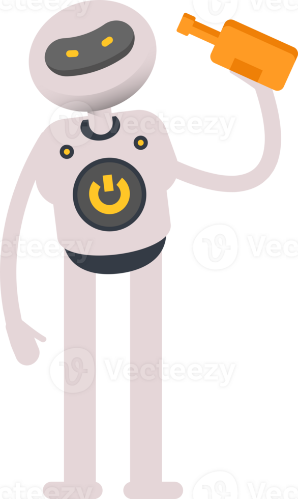 White Robot Character Drinking Beer png