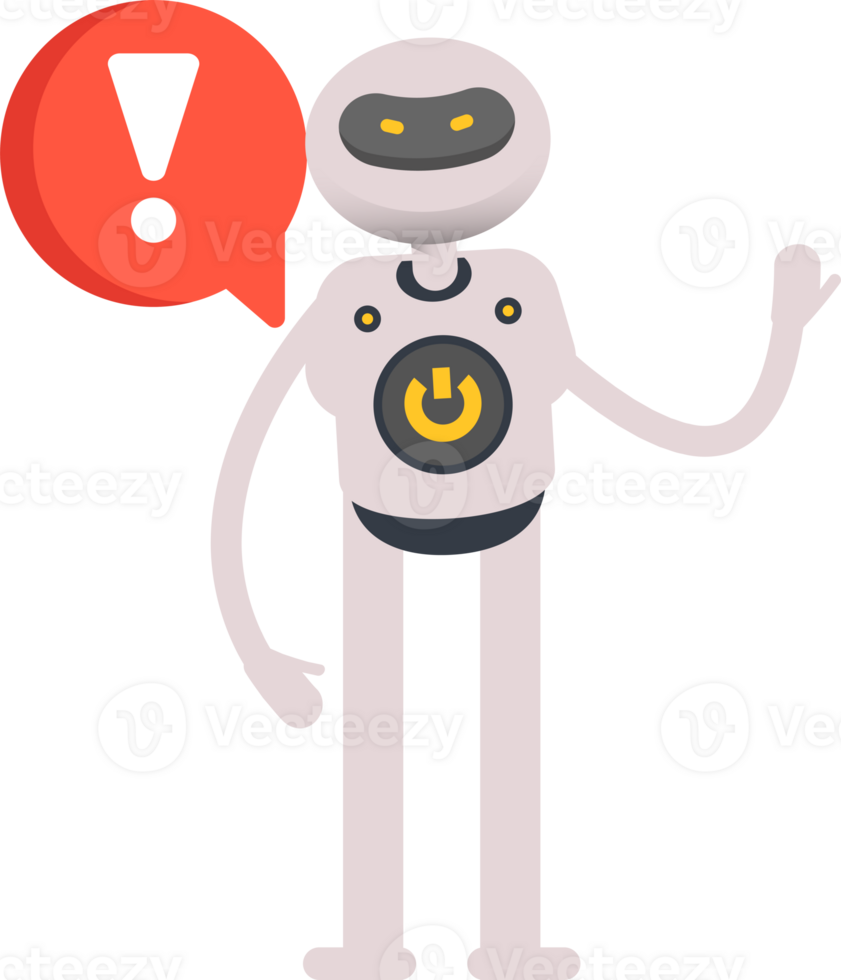 White Robot Character and Error Sign png