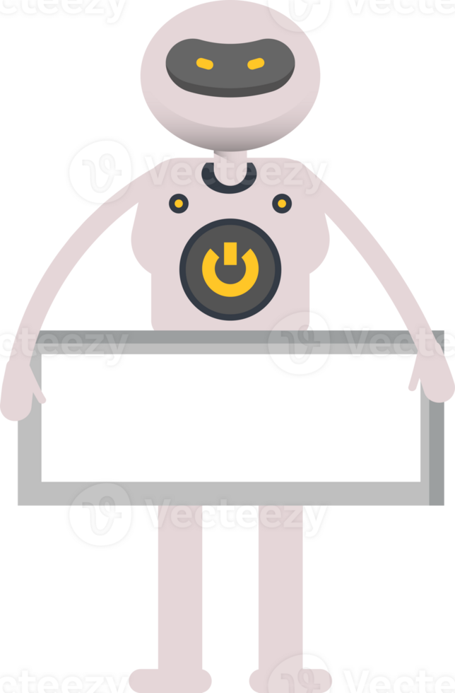 White Robot Character and Blank Signage png
