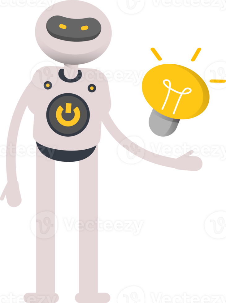 White Robot Character and Light Bulb png