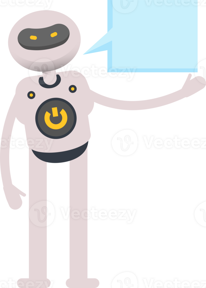 White Robot Character and Speech Bubble png