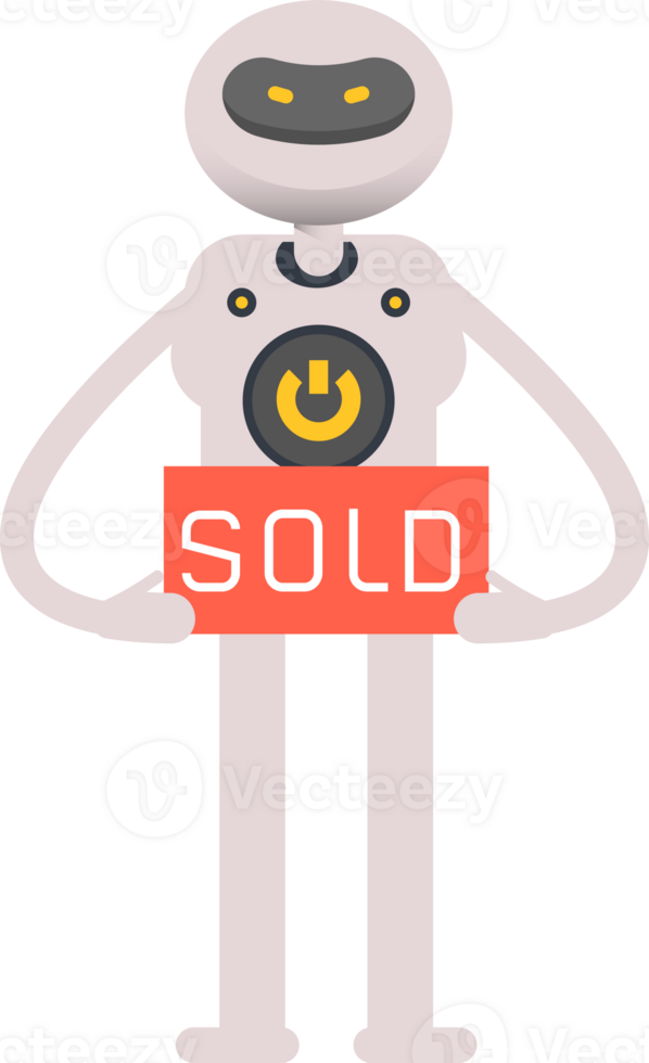 White Robot Character Holding Sold Signage png