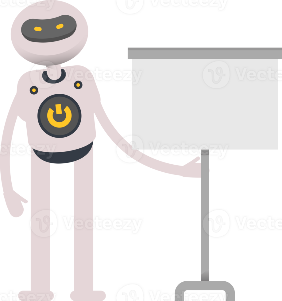 White Robot Character Presenting Whiteboard png