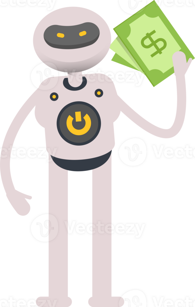 White Robot Character Holding Dollar Banknotes png