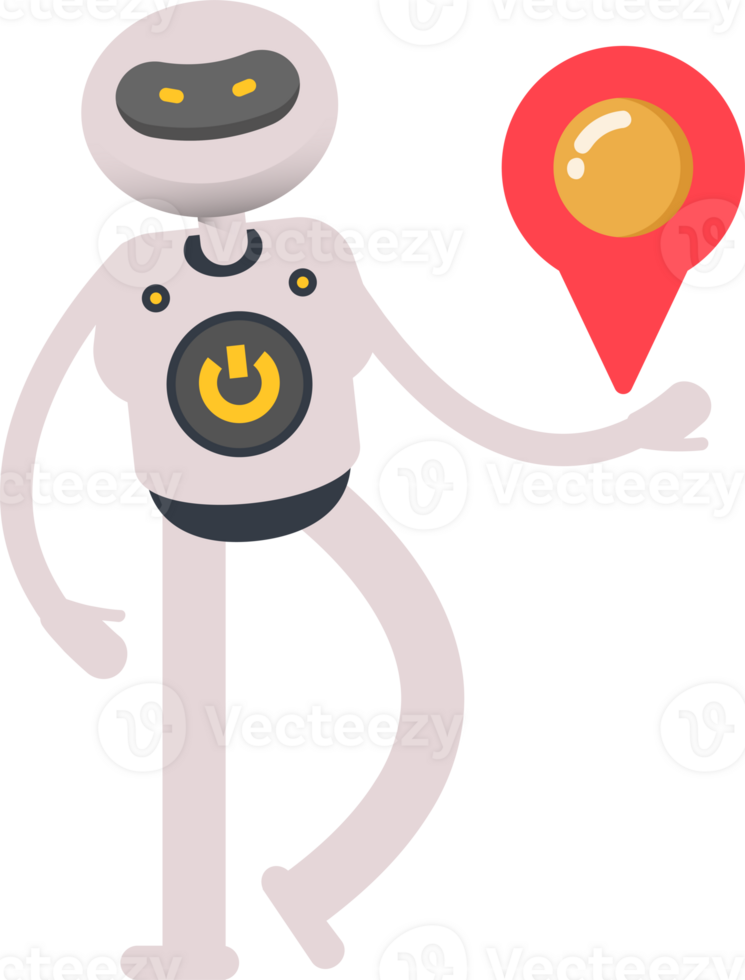 White Robot Character Holding Map Pin png