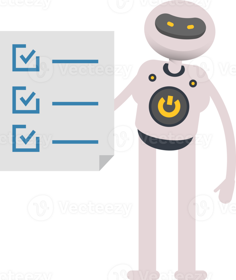 White Robot Character and Check List Document png