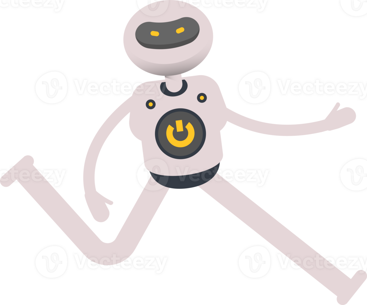 White Robot Character Running and Walking Illustration png