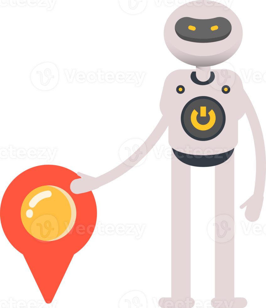 White Robot Character and Location Pin png