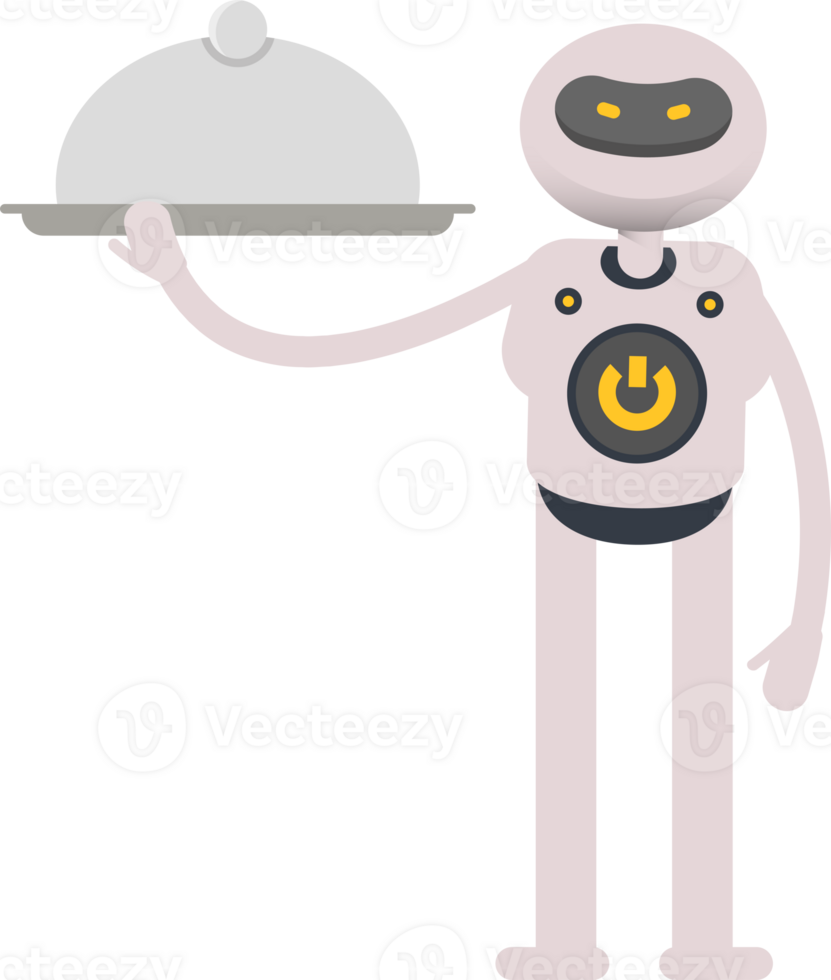 White Robot Character Holding Food Dish png