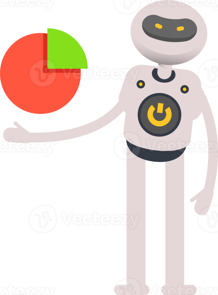 White Robot Character Holding Pie Chart png