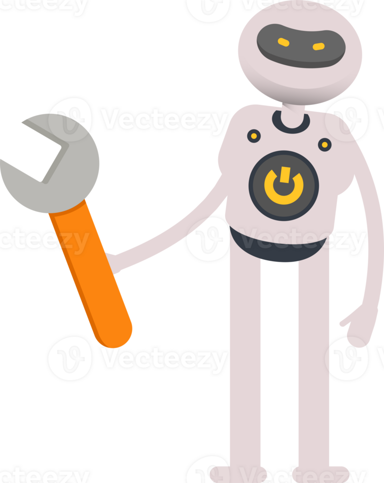 White Robot Character Holding Wrench Tool png
