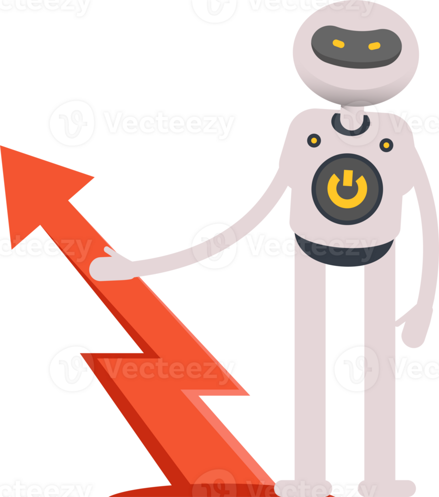 White Robot Character and Arrow Chart png