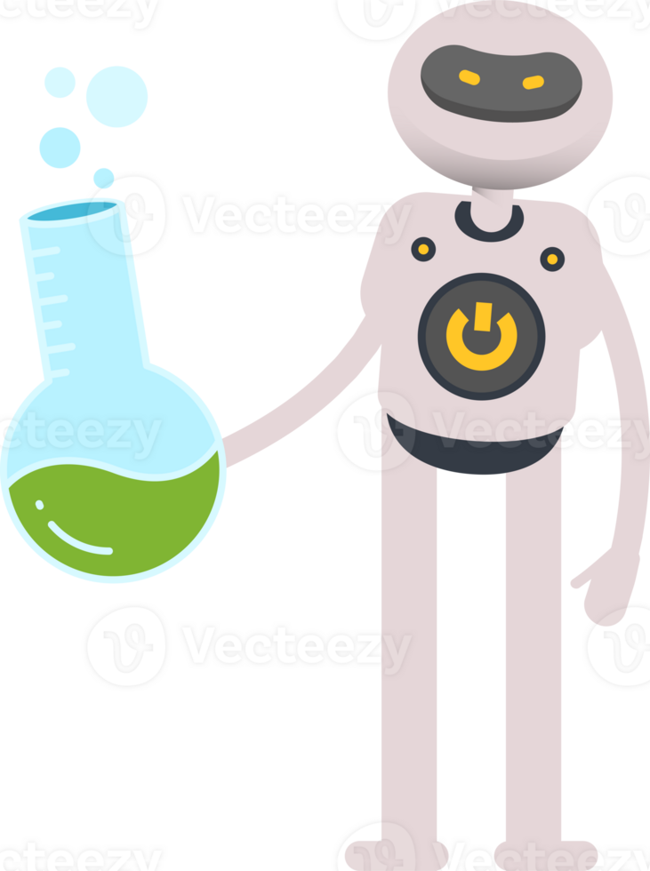 White Robot Character Holding Lab Flask png