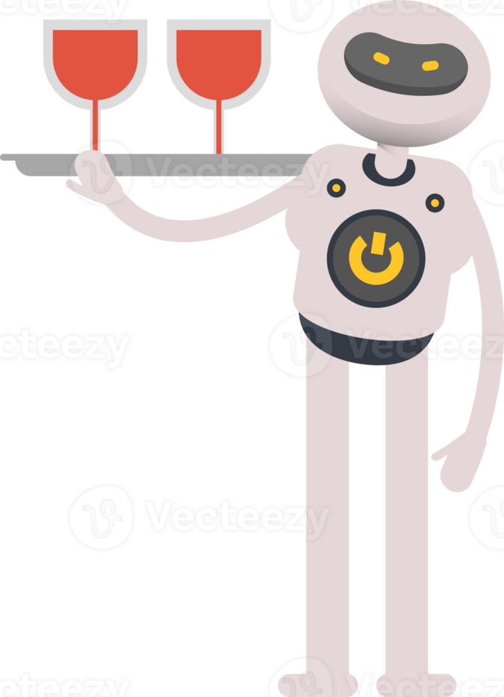 White Robot Character Serving Wine Illustration png