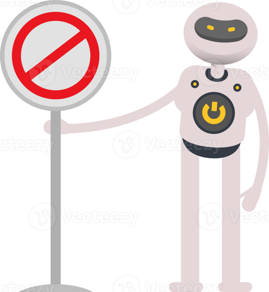 White Robot Character and Prohibition Signage png
