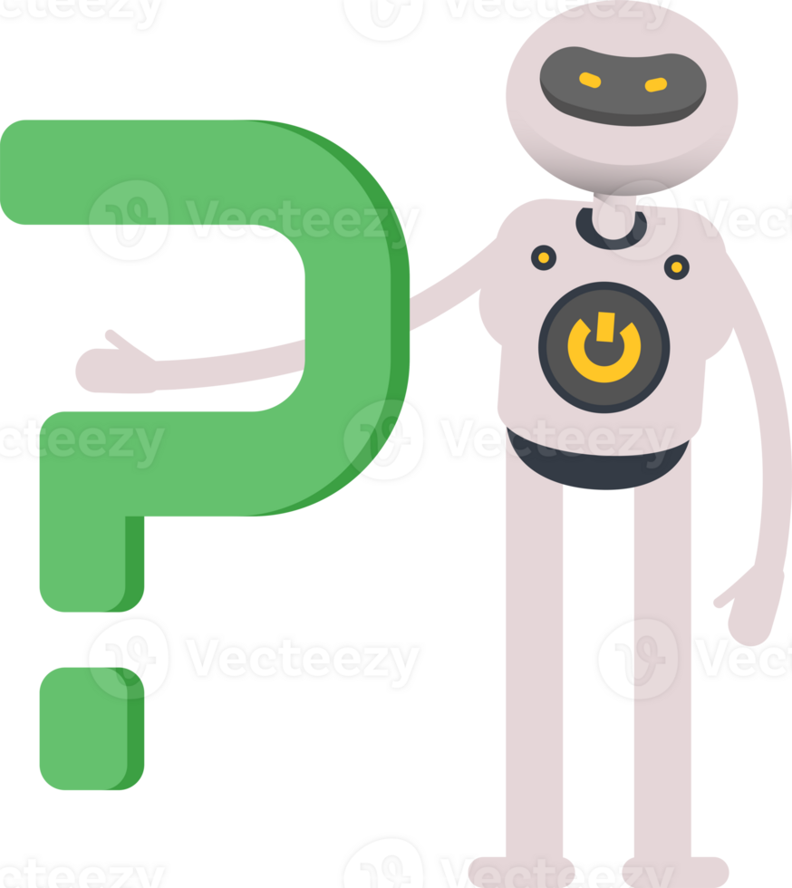 White Robot Character and Question Mark png
