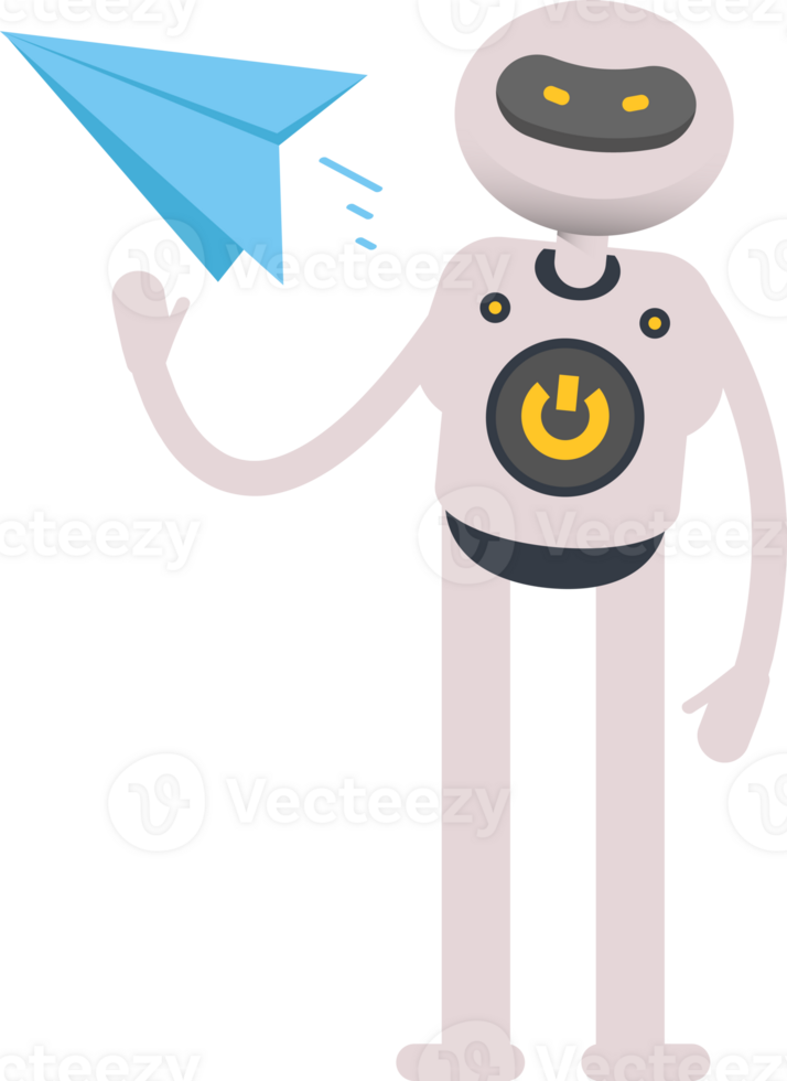 White Robot Character Holding Paper Plane png