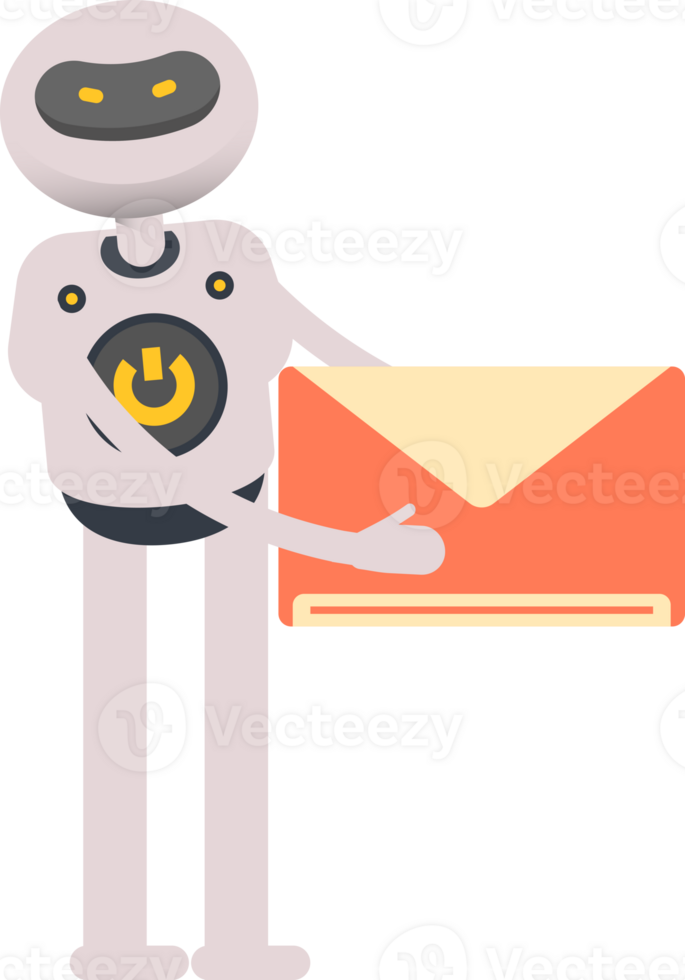 White Robot Character Holding Mail png