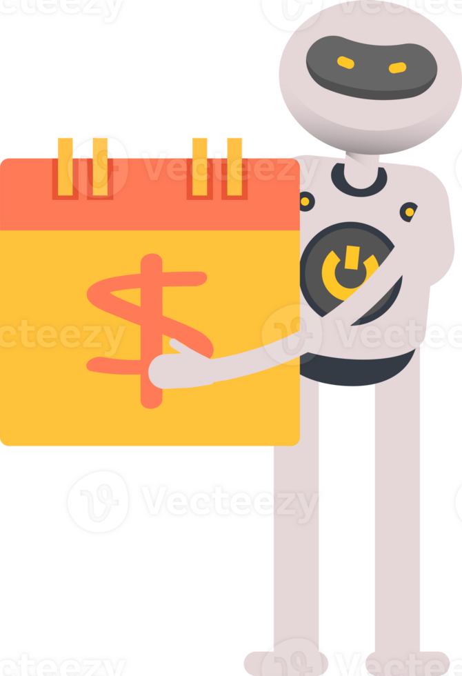 White Robot Character and Payment Date Calendar png