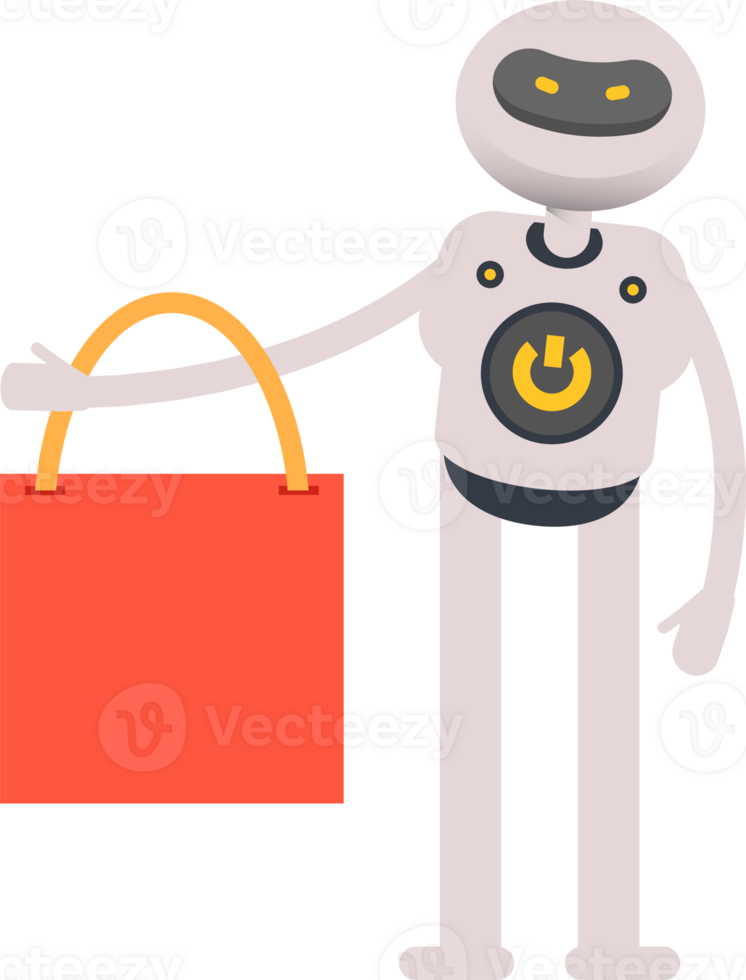 White Robot Character Holding Shopping Bag png