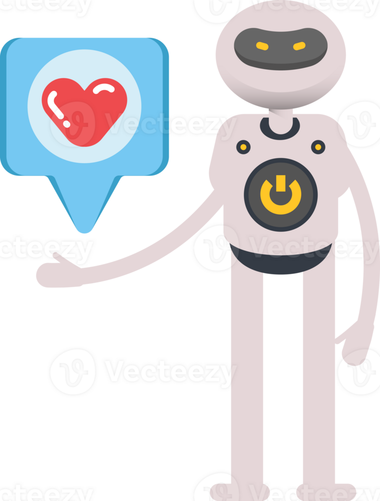 White Robot Character and Heart Message png