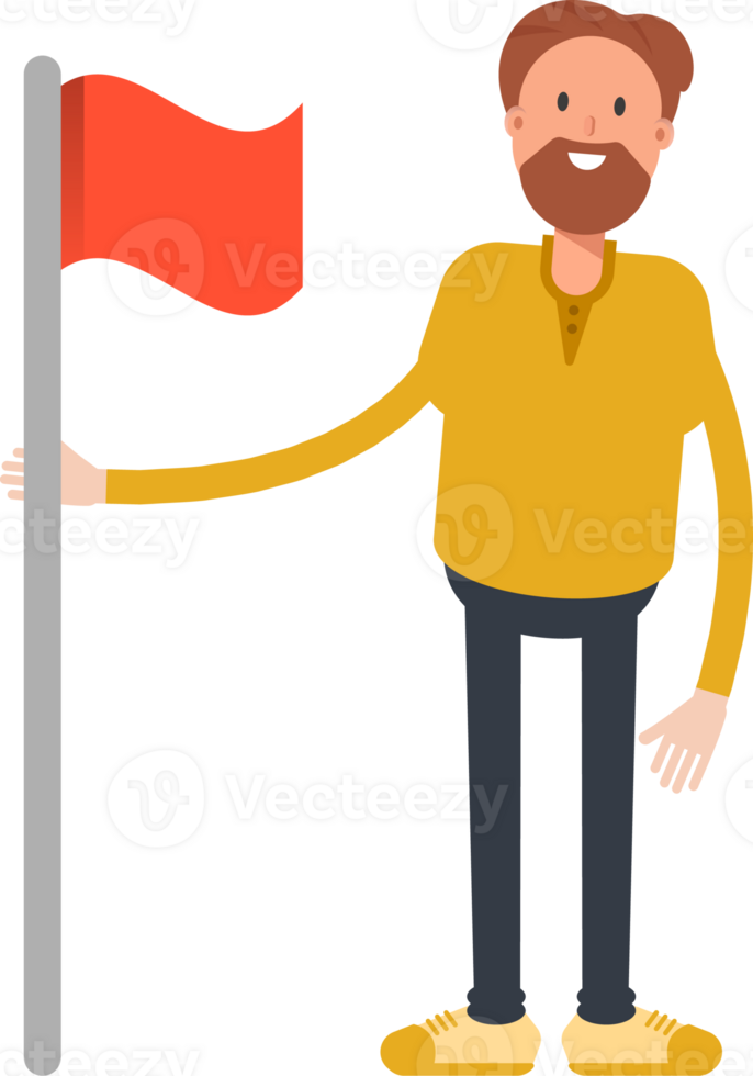 Beard Man Character Holding Flag png