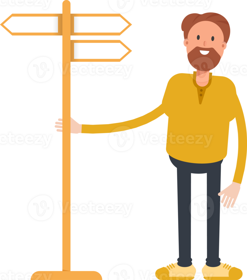 Old Beard Man Character and Signpost png