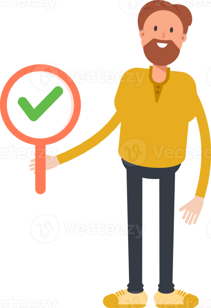 Old Beard Man Character Showing Check Mark png