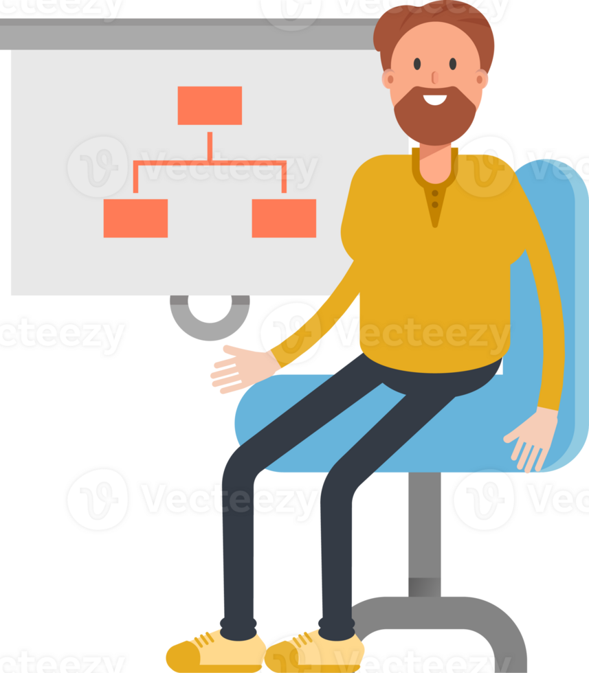 Old Beard Man Character Presenting Organization Chart png