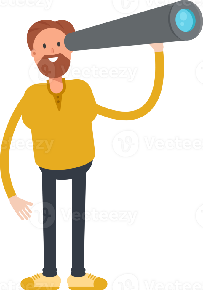 Old Beard Man Character Using Binoculars png