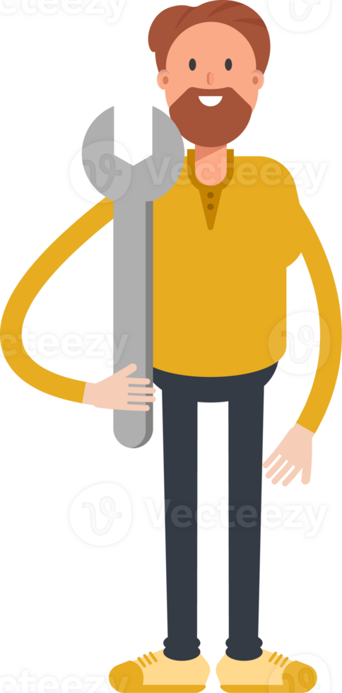 Old Beard Man Character Holding Wrench png
