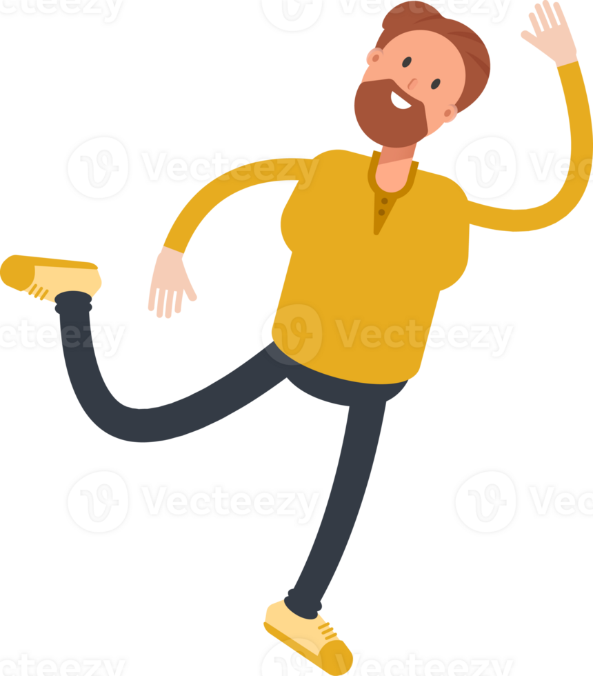 Old Beard Man Character Jumping and Flying png