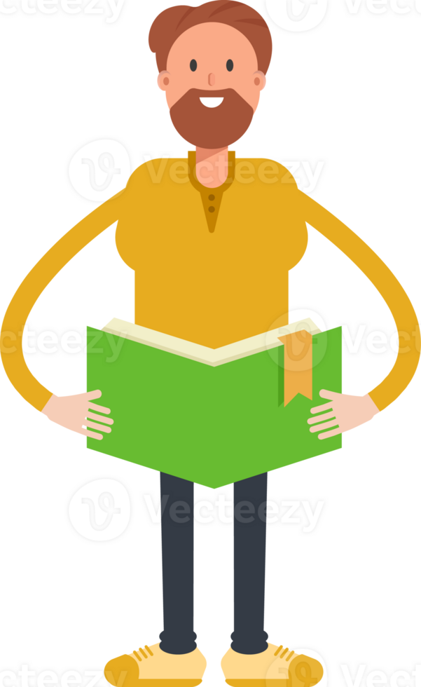 Old Beard Man Character Reading Book png