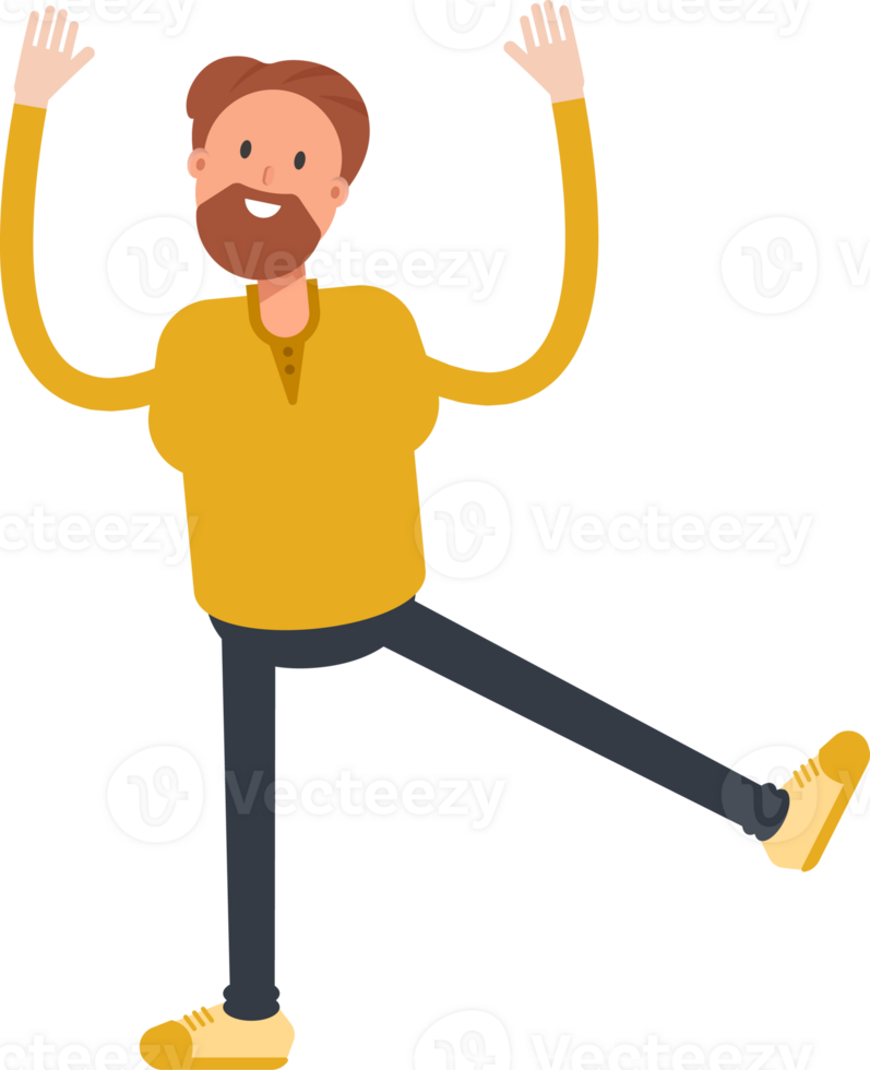Old Beard Man Character Relaxing and Rising Hands Illustration png