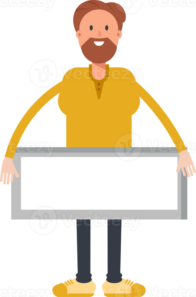 Old Beard Man Character and Blank Signage png