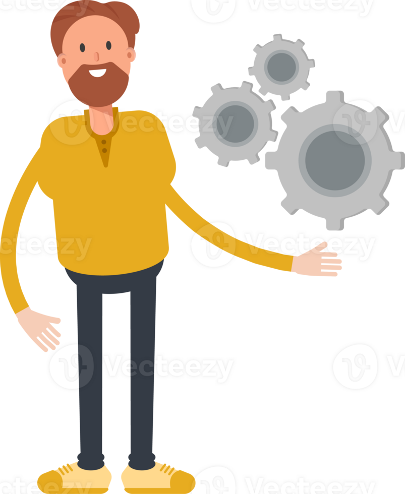 Old Beard Man Character Holding Gears png