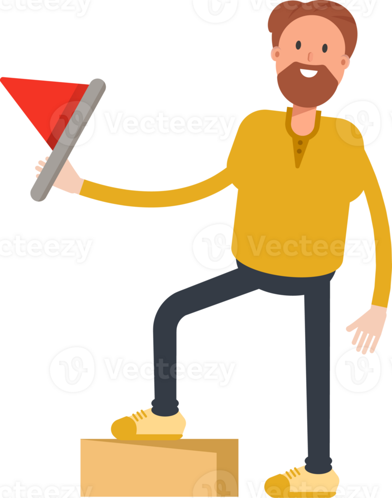Old Beard Man Character Holding Red Flag png