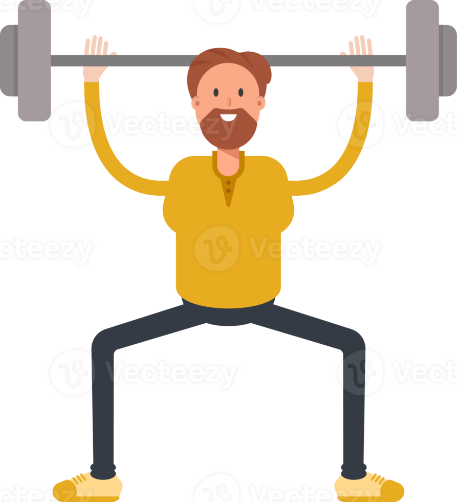 Old Beard Man Character Lifting Barbell png