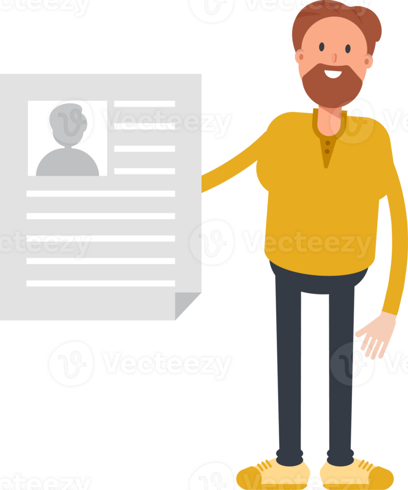 Old Beard Man Character Holding Job Application Document png