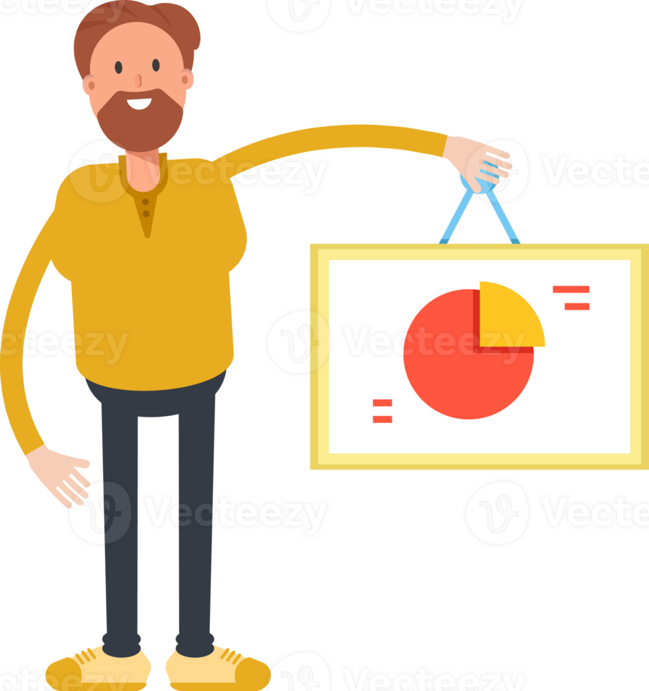 Old Beard Man Character Holding Pie Chart Signage png